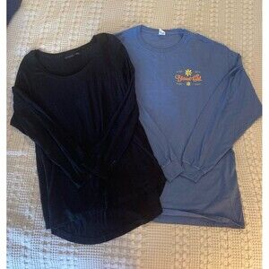 TWO Women Long Sleeve Tops Blue Let Your Faith Sz XL & Black Stretchy XL Shirt